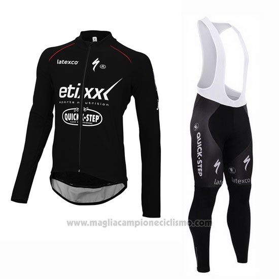 2015 Abbigliamento Ciclismo Ettix Quick Step Nero e Bianco Manica Lunga e Salopette